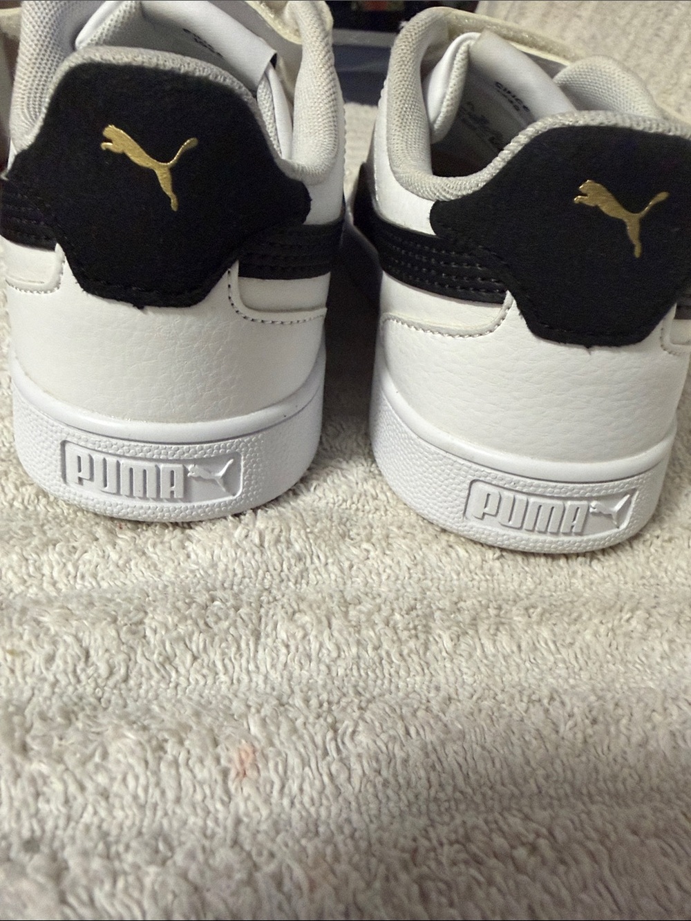 Puma Kids White and Black Sneakers with Gold Puma Logo
